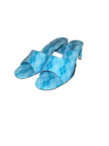Larroude "Brigitte" blaue Argyle-Pantolette mit Blockabsatz Sandale 9 - Bild 1 von 5