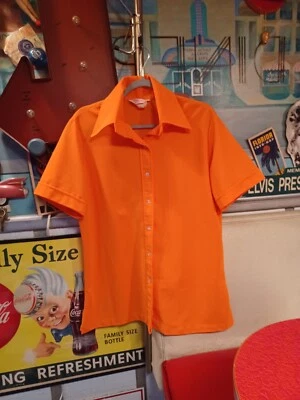 Camisa abotonada True Vintage Mid-century 1960s 70s naranja poliéster damas L Foto 1 de 4