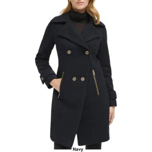$450 GUESS Women's Double Breasted Military Faux Wool Coat, Navy, XL - Picture 1 of 2