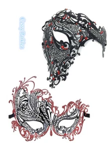 S-A11 Luxury Couples Vampire Metal Venetian Party Masquerade Masks w/ Rhinestone - Picture 1 of 11