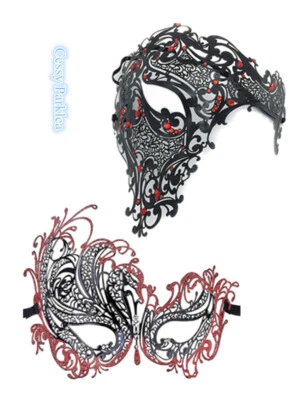 S-A11 Luxury Couples Vampire Metal Venetian Party Masquerade Masks w/ Rhinestone - Image 1 of 4