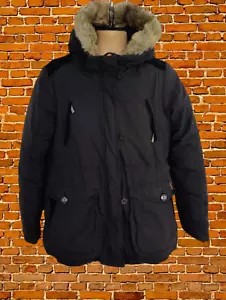 BENCH BLACK LARGE PUFFER JACKET COAT MENS FAUX FUR HOODED 100% FEATHER PARKA L - Picture 1 of 5