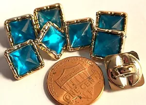 8 Square Pale Gold Tone & Blue Plastic Shank Buttons 7/16" 11mm 13211 - Picture 1 of 4