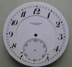 GENUINE VINTAGE ALEX HÜNING POCKET WATCH PORCELAIN DIAL WHITE dia 45.20 mm NOS - Picture 1 of 9