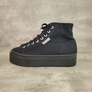 Superga Shoes Womens Size 8 Black High Top Canvas Platform Casual Sneakers Italy - Picture 1 of 8