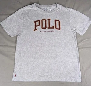 Polo Ralph Lauren Shirt Youth Medium Gray Script Spellout Embroidery - Picture 1 of 6