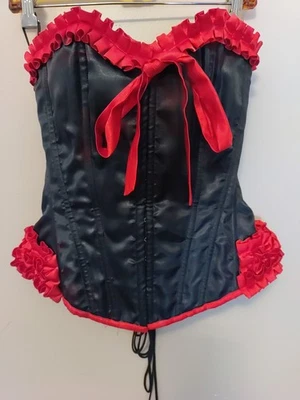 Sexy corsé Burlesk para mujer negro satinado rojo con volantes con cordones en la espalda talla M Foto 1 de 4