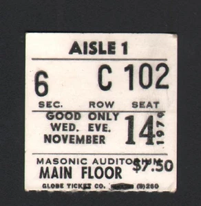 IGGY POP & SKAFISH KONZERT TICKET STUB 14. NOVEMBER 1979 FREIMAURERTEMPEL DETROIT MI - Bild 1 von 2