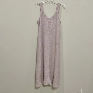FLAX 100% Linen Dress Cottagecore Lagenlook Sleeveless Sundress Sz S Pink Plaid - Picture 1 of 4