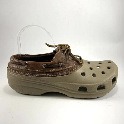 Crocs Islander Pit Crew Boat Shoes Mens Size 6 Brown Leather Upper Lace Up Rare - Image 1 of 4