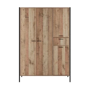 Hoxton 4-Door Wardrobe - Industrial Chic with Distressed Oak Finish & Storage - Picture 1 of 4