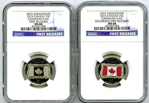 2015 CANADA 25C QUARTER NGC MS68 50TH ANNV FLAG 2-COIN TOP GRADE=2 SETS KNOWN FR - Picture 1 of 2