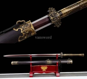 Damascus Folded Steel Chinese Han Jian 汉剑 Red Treated Traditional Jian Sword - Picture 1 of 10