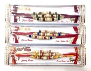 3 x Simple Coloured and Diamante Beaded–Rakhi Thread/Rakhi Bracelet/BhaiyaSeries - Picture 1 of 8