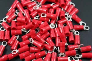 18-22 GAUGE VINYL RING # 6 CONNECTOR 100 PK RED CRIMP TERMINAL AWG RVRT6 - Picture 1 of 3