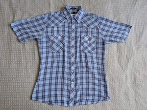 Holt Western Wear Pearl Snap Shirt Men Medium Blue Plaid Short Sleeve Vintage - Picture 1 of 9