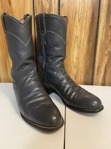 Justin Womens Size 7 B Gray Leather Cowboy Western Roper Boots - Picture 1 of 14