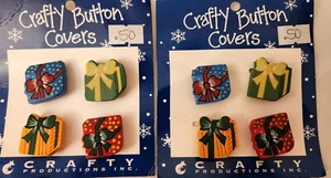 Vintage Crafty CHRISTMAS BUTTON COVERS 2 Sets of 4 Presents 1" each Multicolor - Picture 1 of 4