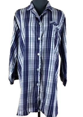 Cabernet Sleepwear Button Up Nightshirt Gown Blue Plaid Long Sleeves Size SMALL - Image 1 of 4