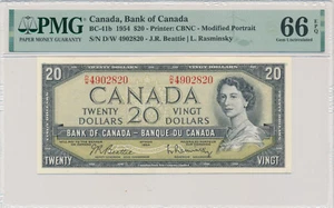 CANADA MODIFIED $20 DOLLARS 1954 BC41B DW4902820 - PMG 66 GEM UNC EPQ - Picture 1 of 2