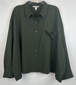 Athleta Top Womans 3X Button Up Army Green Plus Capsule Work Travel Career Read - Picture 1 of 8
