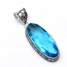 Blue Topaz Handmade Gemstone Antique Design Pendant Jewelry Wedding Gift NP 116