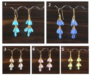 Drop Shape Chalcedony Opalite Yellow Gold Plated Drop Dangle Grapes Earrings - Picture 1 of 16