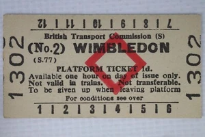 BR British Transport Commission (S) Bahnsteigticket (Nr. 2) Wimbledon Station - Bild 1 von 2