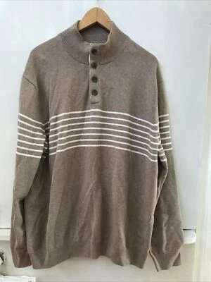 Suéter Henley Tasso Elba Para Hombres XL Tostado Rayas Cuello Simulado Algodón Manga Larga Nuevo con Etiquetas Foto 1 de 3