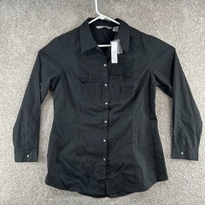 NWT Signature by Larry Levine Women's Tunic Button Up Size Large Black - Picture 1 of 10