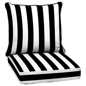 2-Piece Outdoor Lounge Chair Cushion Deep Seating Black Cabana Stripe, 24x24 in. - Picture 1 of 11