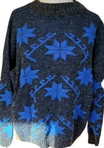 Vintage 1980'S Womans Sweater LG-XL Gray W/Blue Snowflakes Kate Collins USA - Picture 1 of 11