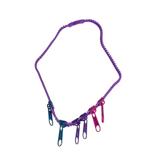 Zipper Necklace Purple Pink Teal 17 Inch Colorful 90s Kids Fashion Jewelry - Picture 1 of 6