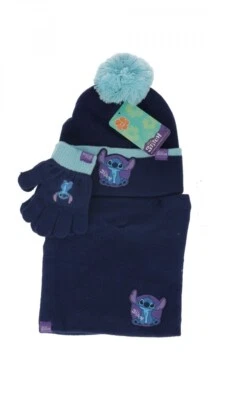 DIFUZED Set invernale 3pz cappello guanti e scaldacollo Disney Stitch Blu navy One size
