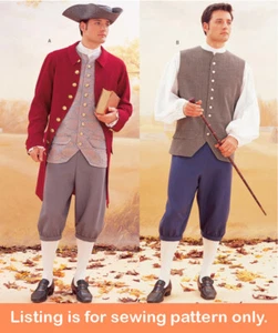 PATRÓN DE COSTURA Coser Hombre Disfraz Guerra Revolucionaria Colonial 1700s Chaqueta Sombrero 3072 - Imagen 1 de 3