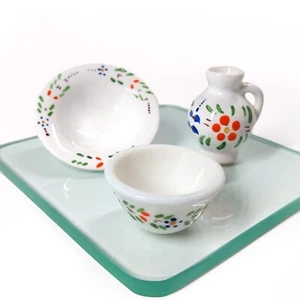 3 Miniature Hand-painted Floral Ceramics Pitcher, Basin, Bowl Pottery Mexico 2" - Picture 1 of 10