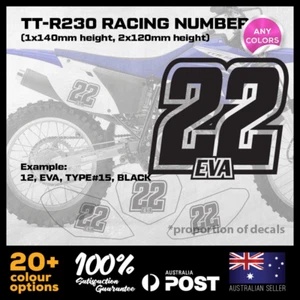 3x Custom YAMAHA TT-R230 Racing Number Plate Race Stickers Decals Motorbike - Foto 1 di 7