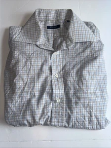 Camicia Burberry London Uomo Taglia L Made USA Bianco/Blu Chk Cotone Bottoni 16,5 - Foto 1 di 10