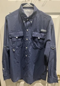 Columbia PFG Omni-Shade Bahama Fishing Shirt Men Blue Long Sleeve Size XL - Picture 1 of 7