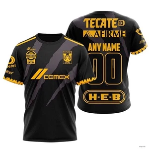 Personalisiertes Liga MX Tigres UANL Shirt 3D gelbe Logos, Tigerstreifen - Bild 1 von 7