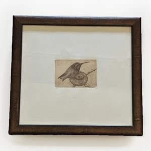 Vartouhi Pinkston Vintage Sepia Ton Kolibri Radierung signiert gerahmt - Bild 1 von 10