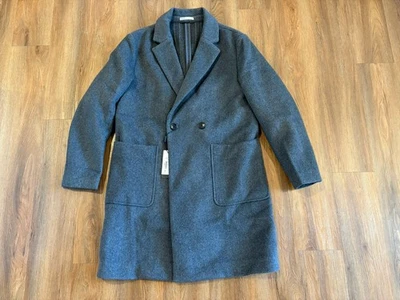 Men’s Wool Overcoat, Grey Long Coat, Heavyweight, Size Medium, New - Image 1 of 4