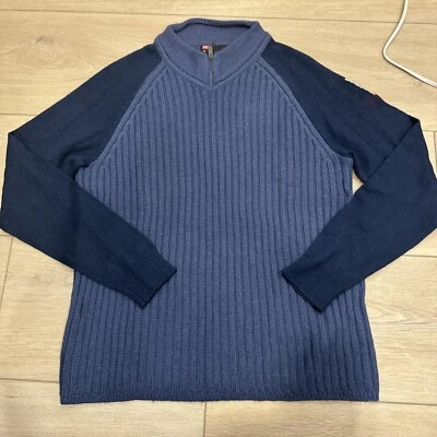 Diesel Sweater Mens Large Wool 1/4 Zip Up Casual Blue Cable Knit - Image 1 of 4