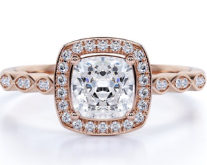 Colorless White Cushion & Round Cut 1.3CT Moissanites In 10K Rose Gold Halo Ring