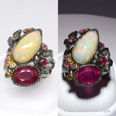 💎 Anillo de plata de ley 925 con ópalo arco iris de fuego natural hecho a mano Foto 1 de 4