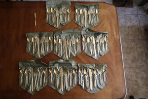 49x Lifetime Cutlery Corp 23k Gold Electroplate Japan Clover Heart Service for 8 - Picture 1 of 14