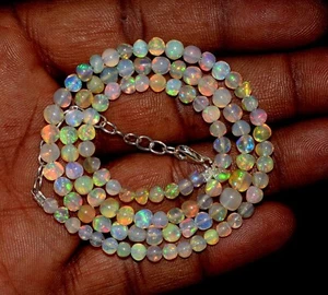 Solid925 Silver Necklace 16"Natural Ethiopian Opal Gemstone Round Balls Necklace - Picture 1 of 5