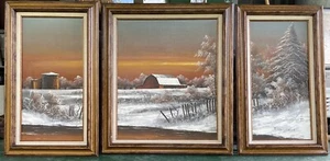 3- Original Everett Woodson Oil Paintings On Canvas Barn trilogy Signed Country - Picture 1 of 22