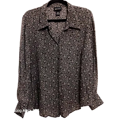 Lane Bryant Top 18/20 Plus Black Floral Button Down Blouse Workwear Casual - Image 1 of 4
