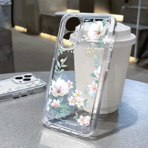 For iPhone 16 15 Pro Max 14 13 12 11 XR XS Slim Clear Silicone Flower Case Cover - Picture 1 of 28